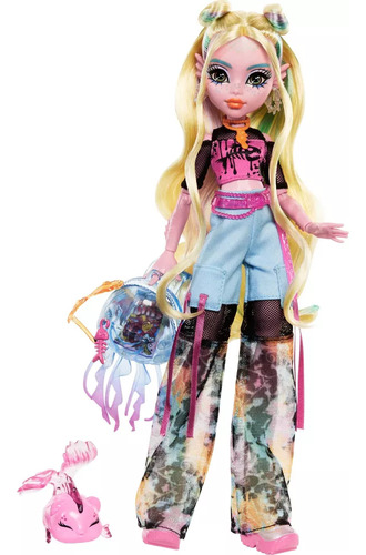 Boneca De Moda Azul Monster High Lagoona Com Peixe De Estima