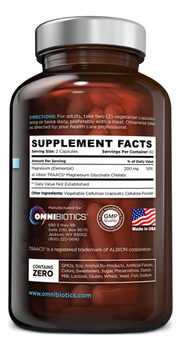 Suplemento De Glicinato De Magnésio Omnibiotics 200 Mg 120 C - Imagem 2
