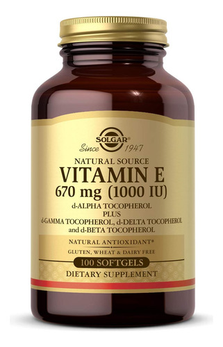 Solgar Vitamina E 670 Mg (1000 Ui), 100 Cápsulas Gelatinosas