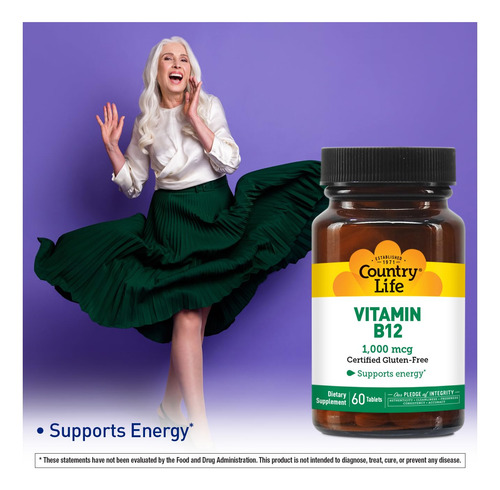 Suplemento Country Life Vitamina B12 1000mcg Sublingual 60 T - Imagem 6