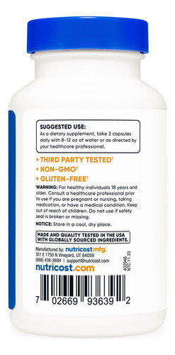 Suplemento Nutricost Sulfato De Agmatina 1000mg 120 Cápsulas - Imagem 4