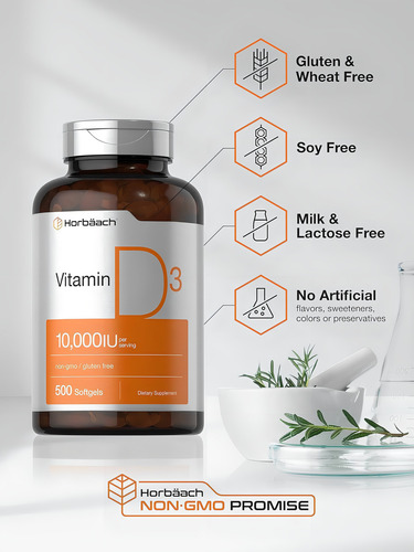Vitamina D3 (10.000 UI, 500 unidades, tamanho grande, por exemplo, D116), sabor sem sabor - Imagem 4