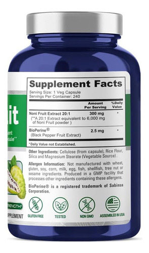 Suplemento De Extrato De Fruta Nusapure Noni 6.000 Mg 240 Ca - Imagem 3