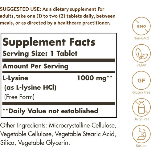 Solgar L-lysine 1000 Mg, 250 Tablets - Enhanced Absorptio... - Imagem 2
