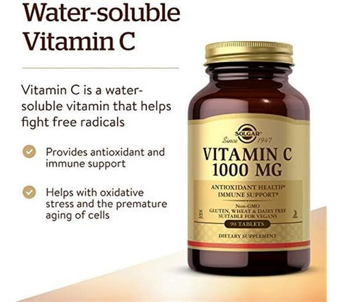 Vitamina C Solgar 1000 90 Comprimidos - Imagem 3