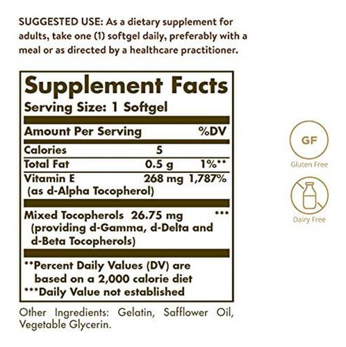 Vitamina E Solgar 400 Ui 100 Cápsulas - Imagem 2