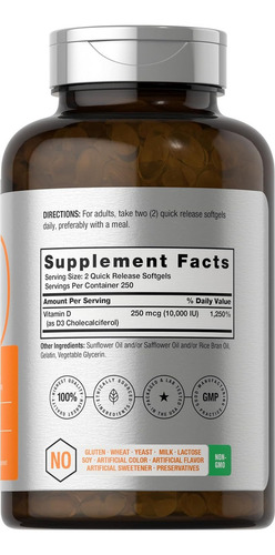 Vitamina D3 (10.000 UI, 500 unidades, tamanho grande, por exemplo, D116), sabor sem sabor - Imagem 2