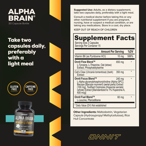 Suplemento Onnit Alpha Brain Premium Nootropic 30 Cápsulas - Imagem 3