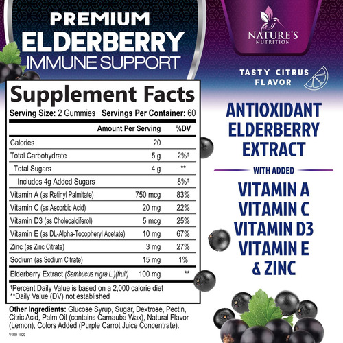 Gomas De Suporte Imunológico Nature"s Nutrition Sambucus 120 - Imagem 2