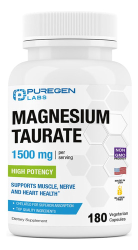 Suplemento Puregen Labs Taurato De Magnésio 1500 Mg 180 Cáps