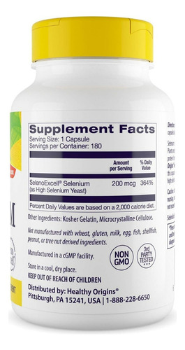 Suplemento Healthy Origins Selenium 200 Mcg 180 Cápsulas - Imagem 2