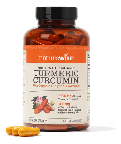 Suplemento Naturewise Curcumina Cúrcuma 2250mg 180 Cápsulas
