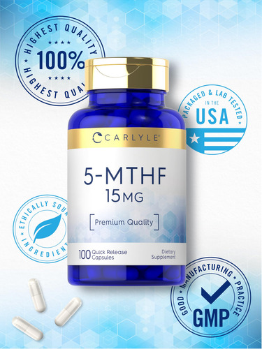 Suplemento Carlyle 5-mthf L-metilfolato 15 Mg 100 Cápsulas - Imagem 6