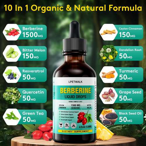 Suplemento Lpetwalk Berberine Liquid Drops 120ml Orgânico - Imagem 5