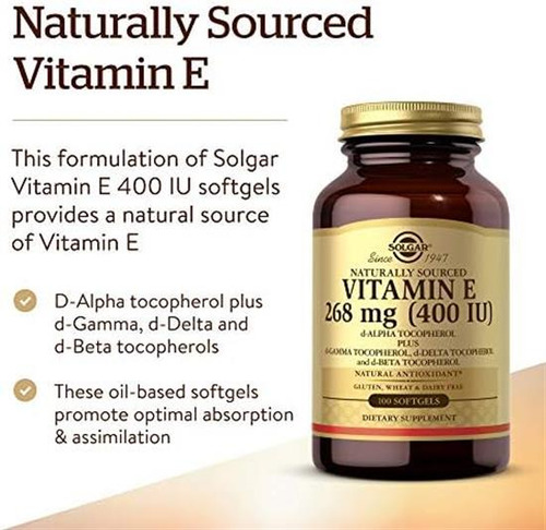 Vitamina E Solgar 400 Ui 100 Cápsulas - Imagem 3