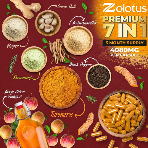 Cápsulas De Curcumina De Cúrcuma + Vinagre De Cidra 7 Em 1, - Imagem 3
