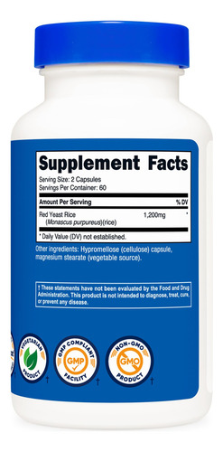 Suplemento Nutricost Red Yeast Rice 1200 Mg 120 Cápsulas - Imagem 5