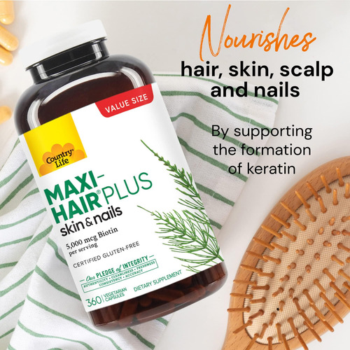 Country Life Maxi-hair Plus 5000 Mcg Biotina, 360 Cápsulas, - Imagem 3