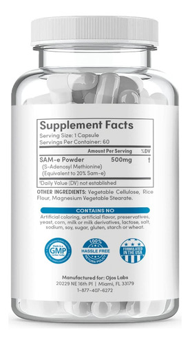 Ojoslabs Sam-e 500mg 60 Cápsulas (s-adenosil Metionina) 2 Em - Imagem 2