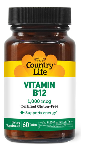 Suplemento Country Life Vitamina B12 1000mcg Sublingual 60 T - Imagem 3