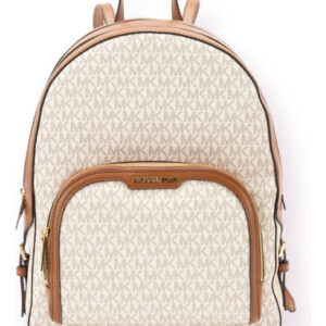 Mochila grande de baunilha Michael Kors com design de tecido com monograma