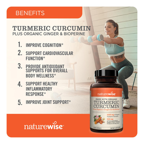Suplemento Naturewise Curcumina Cúrcuma 2250mg 180 Cápsulas - Imagem 6