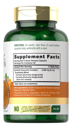 Suplemento Carlyle Curmeric Curcumin 2400mg 180 Cápsulas - Imagem 2