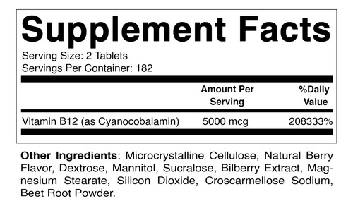 Suplemento Vitamínico De Vitamina B12 5000mcg De Dissolução - Imagem 2