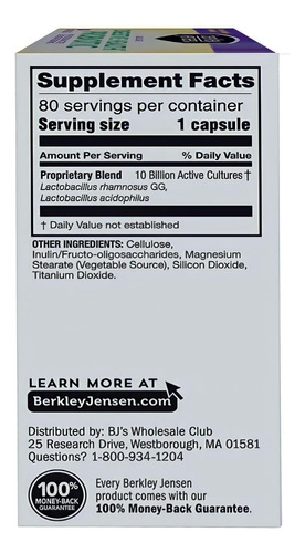 Suplemento Berkley Jensen Daily Care Digestive Probiotics 80 - Imagem 8