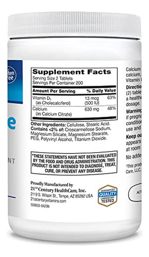 Suplemento 21st Century Calcium Citrate Plus D3 400 Comprimi - Imagem 5