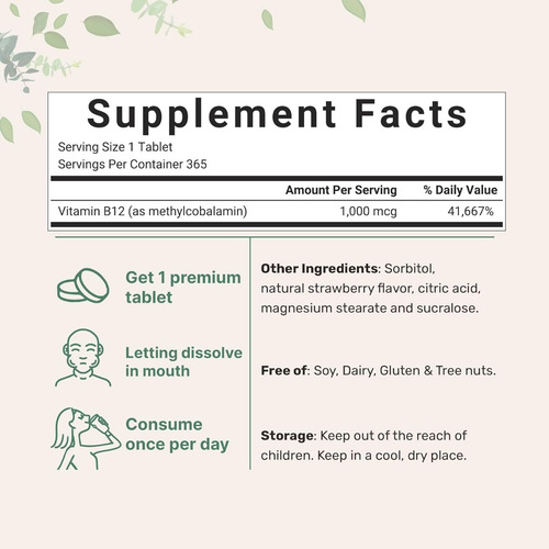 Suplemento Microingredientes Metil B12 1000mcg 365 Comprimid - Imagem 2
