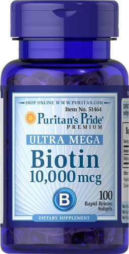 Puritans Pride Biotina 10000mcg 100 Cápsulas Gelatinosas