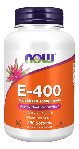 Vitamina E-400 Com Tocoferóis Mistos 250 Cápsulas Gelatinosa