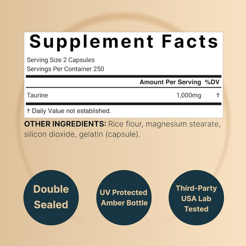 Suplemento Naturebell Taurine 500 Mg 500 Cápsulas - Imagem 5