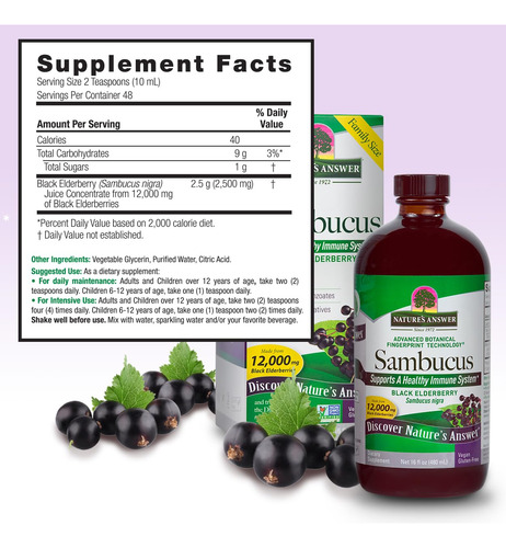 Suplemento Nature"s Answer Sambucus Sabugueiro Syrup 473ml - Imagem 3