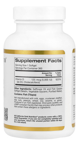 California Gold Nutrition, Vitamina D3 5000iu 360 Cápsulas G - Imagem 5