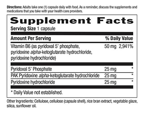 Country Life Coenzyme Active B-6 50mg, 30 Cápsulas Veganas, - Imagem 2