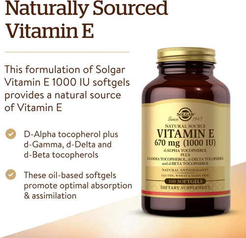 Solgar Vitamina E 670 Mg (1000 Ui), 100 Cápsulas Gelatinosas - Imagem 3