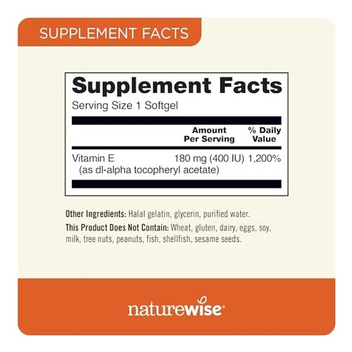 Naturewise Vitamina E 400 Ui Softgels (180mg Dl-alpha) - Sup - Imagem 3