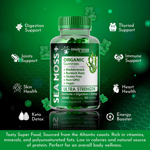 Suplemento Wellness Labarx Sea Moss Gummies 3200 Mg 90 Unida - Imagem 3