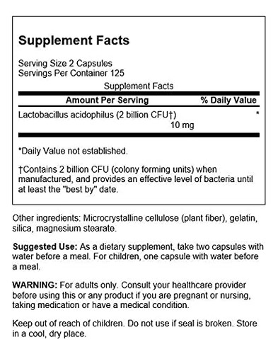 Suplemento Swanson Lactobacillus Acidophilus 250 Cápsulas - Imagem 2