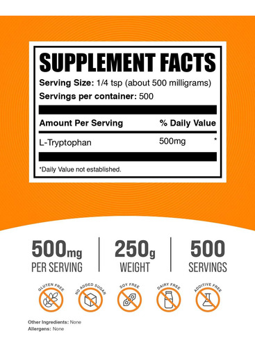 Suplemento Bulksupplements.com L-triptofano Em Pó 250g - Imagem 2
