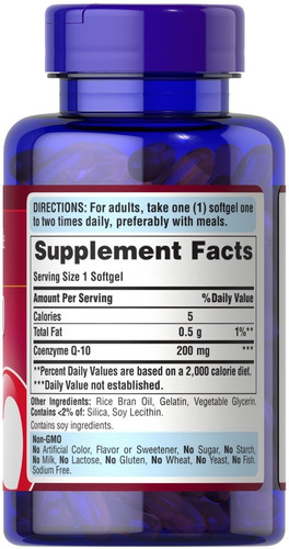 Puritans Pride Coenzima Q-sorb Co Q-10 200 Mg 120 Cápsulas Sabor Without Flavor - Imagem 2