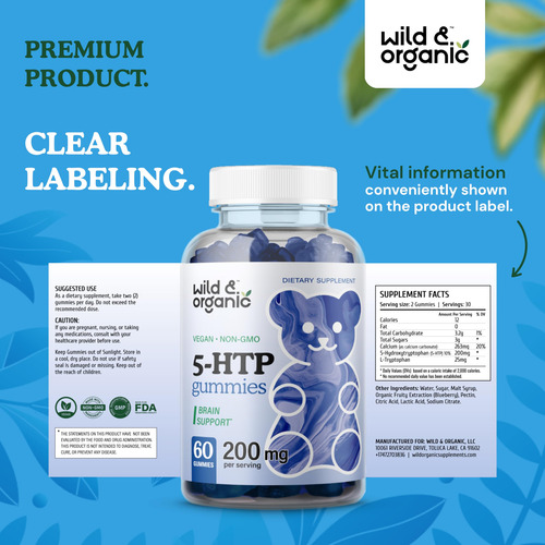 Suplemento Wild & Organic 5-htp 200mg Mood Gummies 60 Vegan - Imagem 8