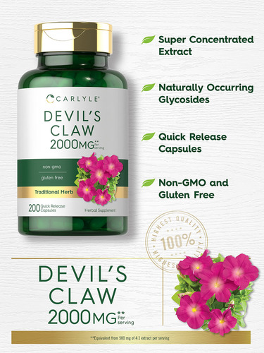 Suplemento Carlyle Devils Claw 2000 Mg 200 Cápsulas - Imagem 3
