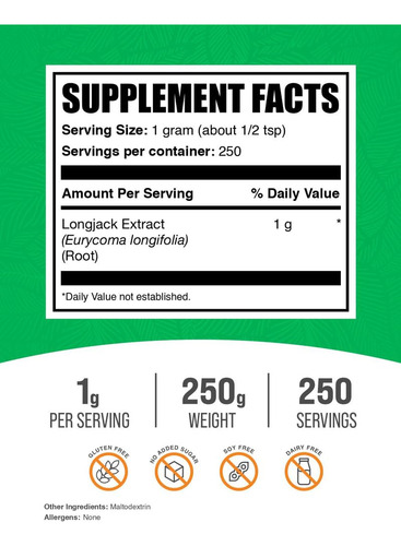 Suplemento Bulksupplements.com Extrato De Longjack Em Pó 250 - Imagem 2