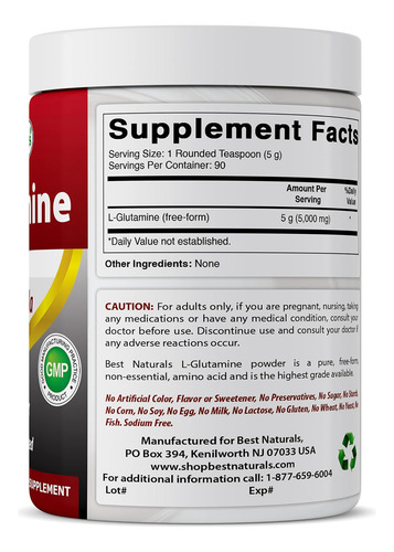 Pó Puro De L-glutamina Best Naturals 1 Lb (1 Lb (pacote Com - Imagem 5
