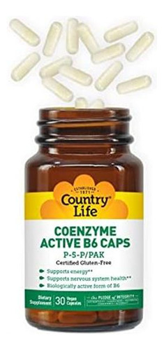 Country Life Coenzyme Active B-6 50mg, 30 Cápsulas Veganas, - Imagem 3