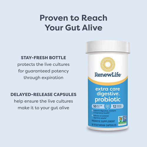 Cápsulas Probióticas Digestivas Renew Life Extra Care, 50 Bi - Imagem 5