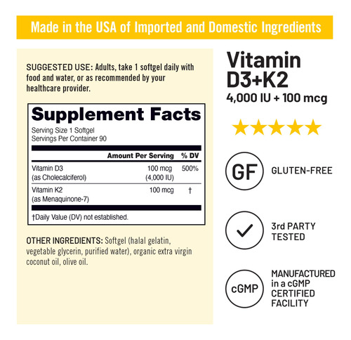 Suplemento Naturewise Vitamina D3 4000iu + K2 (mk7) 100mcg - Imagem 4